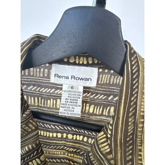 Rene Rowan Short Sleeve Button Down Olive Green Patterned Top Size 6 - Picture 4 of 5